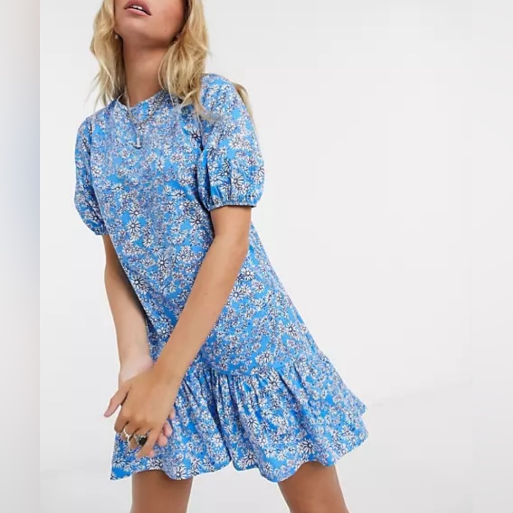 Topshop cotton mini dress in light blue